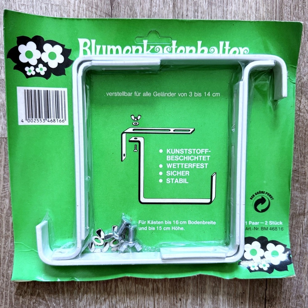 Blumenkastenhalter Garden Box Brackets Pr White Steel Adjustable Railing NOS 90s
